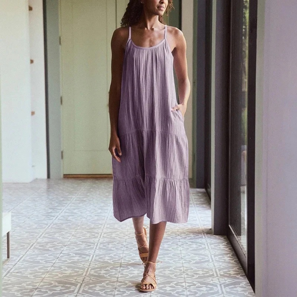 Pact The Coastal Cami Midi Dress Lavender Wisteria Organic Cotton S